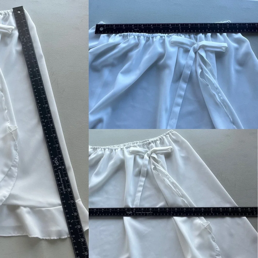 Greathe XL White Ruffle Hem Bow Elastic Waist Flowy Dancer Balletcore Wrap Skirt